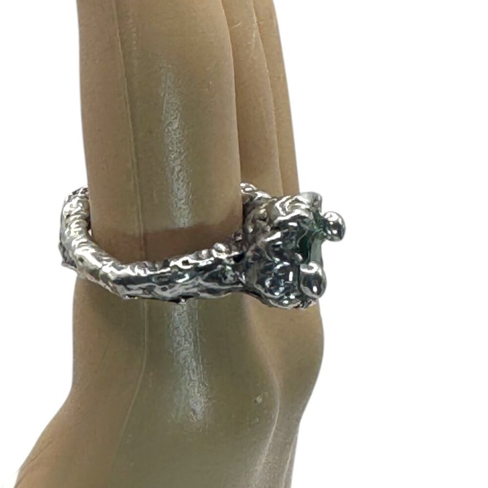 Brutalist Silver-Blend Cocktail Ring Artisan Crafted with 10mm Crystal Size  6.5 - Picture 9 of 13